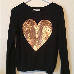 CUTE black long sleeve with sequin heart